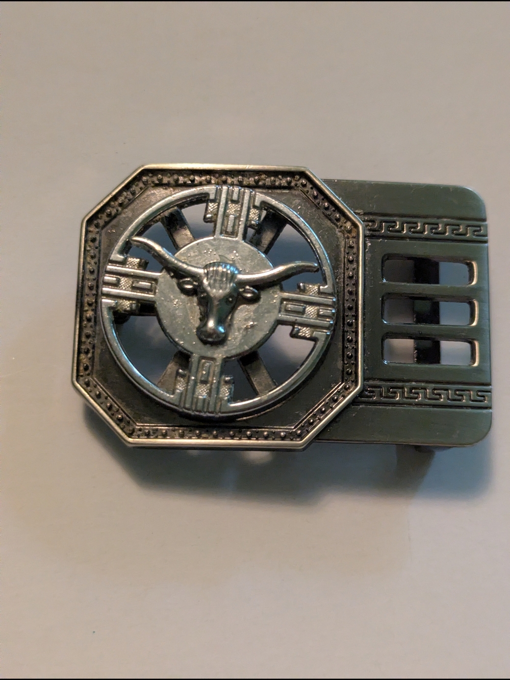 Silver Tone Longhorn Belt Buckle Men's Spinning